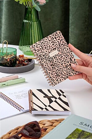 Cep Boy 10x14 cm Spiralli Çizgili Karton Kapak 3'lü Defter Seti Leopar