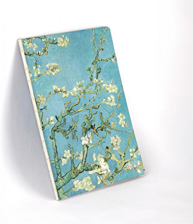 Almond Blossoms, Van Gogh 1890, Vintage Defter I, Çizgisiz, 96 Sayfa, İplik Dikiş, Esnek Kapak, Yaldızlı Oval Kenar, Tuval Doku, 90 gram, Fildişi Renk, 14,8x21x1cm