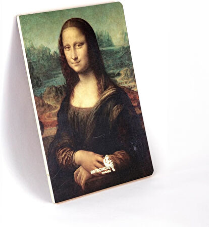 Mona Lisa, Da Vinci 1503-06, Vintage Defter IV, Çizgisiz, 96 Sayfa, İplik Dikiş, Esnek Kapak, Yaldızlı Oval Kenar, Tuval Doku, 90 gram, Fildişi Renk, 14,8x21x1cm