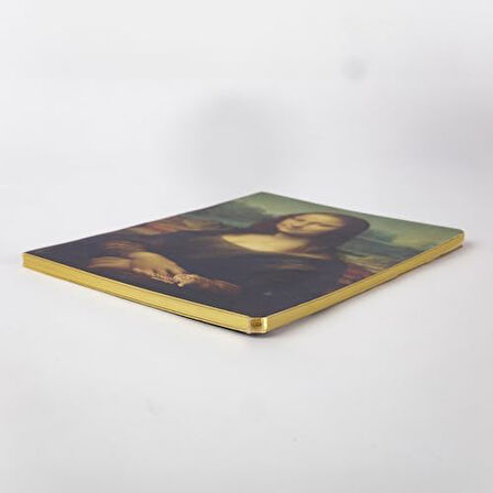 Mona Lisa, Da Vinci 1503-06, Vintage Defter IV, Çizgisiz, 96 Sayfa, İplik Dikiş, Esnek Kapak, Yaldızlı Oval Kenar, Tuval Doku, 90 gram, Fildişi Renk, 14,8x21x1cm