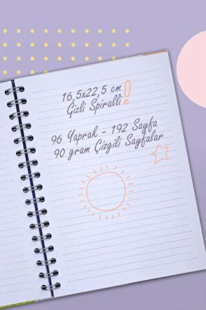 Spiralli Defter Sert Kapak 192 Sayfa 96 Yaprak 17x24 cm 90gr. Çizgili