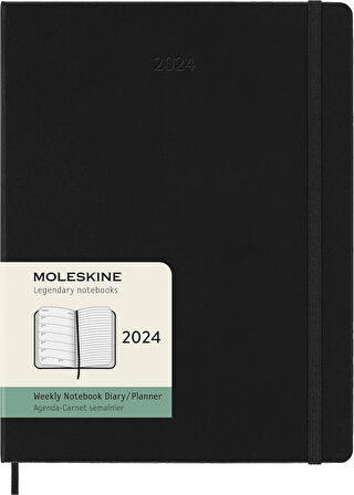 Haftalık Gündem Notlar için Alan 12 Ay 2024, Gündem 2024, Boyut XL 19x25, Sert Kapak ve Elastik Kapama, Renk Siyah, Hard Cover - XL