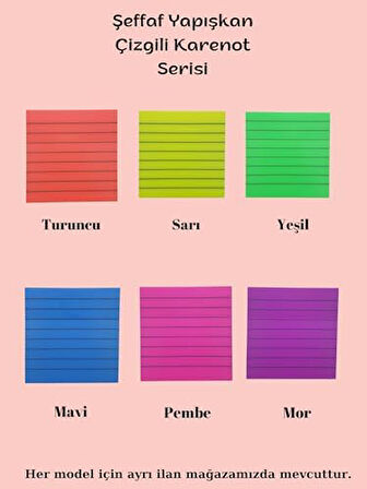 Şeffaf Renkli Yapışkanlı Not Kağıdı Çizgili Karenot (Mor 6)