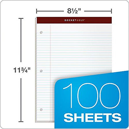 Double disket Gold Writing "Tablet, 8 - 1/2 x 11 - 3/10,2 cm, delikli, 3-delik delikli, beyaz, dar, Rule, 100 yaprak Pro blok, 2 PADS Pro Pack (99706)