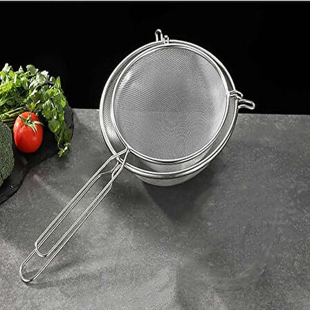 Metal Saplı Yuvarlak Mutfak Süzgeci, İnce Örgü, 3 Farklı Ebat (20 cm)
