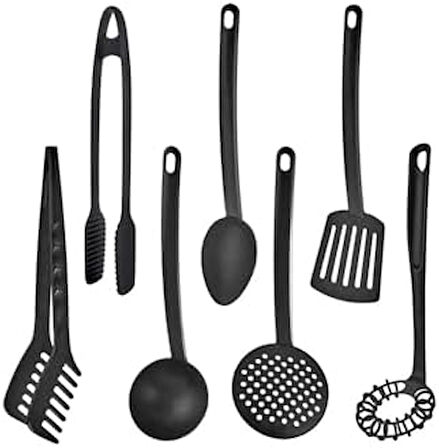 7 Parça Yanmaz Yapışmaz Teflon Kaplama Servis Seti Kepçe Kevgir Spatula Kaşık Plastik Servis Takımı