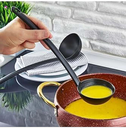 4 Parça Yanmaz Yapışmaz Teflon Kaplama Servis Seti Kepçe Kevgir Spatula Kaşık Plastik Servis Takımı