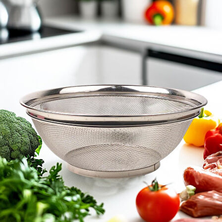 Paslanmaz Çelik Kulpsuz Süzgeç 28cm, Paslanmaz Çelik Pirinç Süzgeci, Paslamaz Çelik Mutfak Süzgeci, Paslanmaz Çelik Salata 28cm Süzgeci