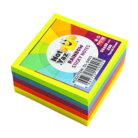 NotYaz 50x50 mm Yapışkanlı Rainbow Mini Küp Not 250 Yaprak (DL-9343)