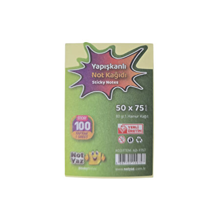 Yapışkanlı Not Kağıdı 50x75 100 Yaprak
