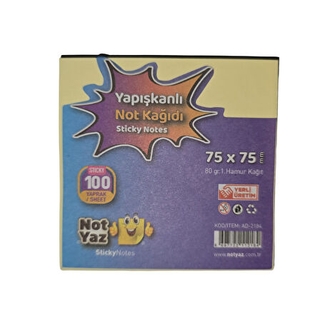 Yapışkanlı Not Kağıdı 75 x75 100 Yaprak
