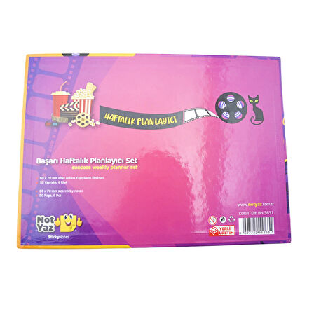 NotYaz 29x21 50 Yaprak 6 Blok Başarı Haftalık Planlayıcı Kedili Sinema (BH-3631)