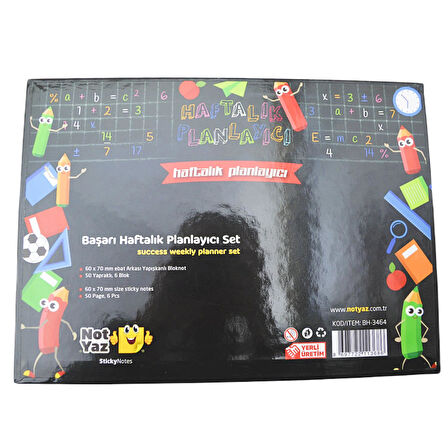 NotYaz 29x21 50 Yaprak 6 Blok Başarı Haftalık Planlayıcı Kalemler (BH-3464)