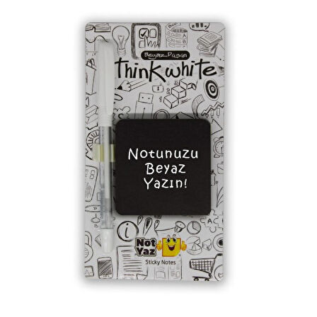 NotYaz Think White Beyaz Jel Kalemli Yapışkanlı Not Kağıdı Siyah (TW-7264)