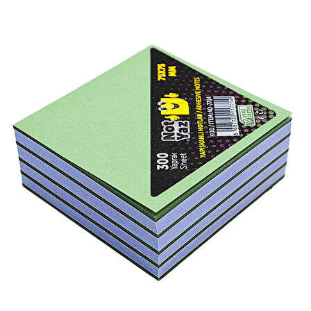 NotYaz 75x75  Yapışkanlı Küp Not 300 Yaprak Yeşil-Beyaz (AD-7714)