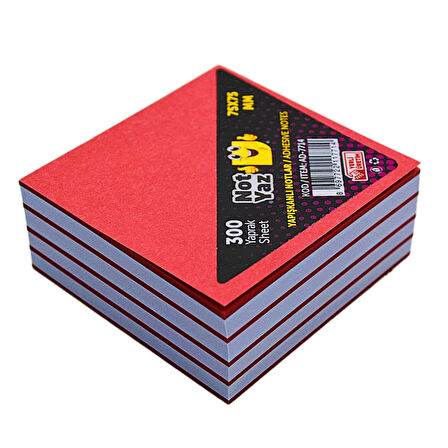 NotYaz 75x75  Yapışkanlı Küp Not 300 Yaprak Kırmızı-Beyaz (AD-7714)