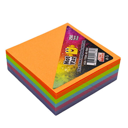 NotYaz 75x75 Yapışkanlı Küp Not 5 Renk 250 Yaprak (AD-7813)