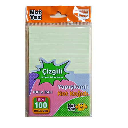 Not Yaz 100x150 100 Yaprak Yapışkanlı Çizgili Not Kağıdı Sarı (YNK-1490)