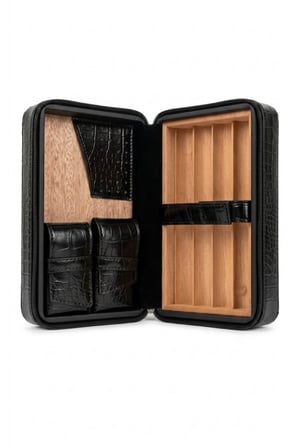 Firebird Siyah Timsah Desenli Deri Puro Taşıma Çantası & Seyahat Humidoru TRM5027