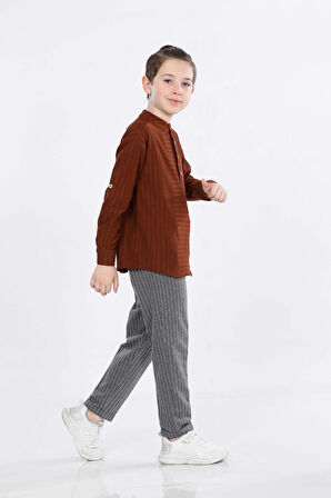 Mornio Erkek Çocuk Üç Düğme Hakim Yaka Gömlek ve Pantolon 2 li Takım VF24KMR5109900