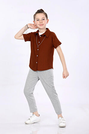 Mornio Erkek Çocuk Gömlek-T-shirt ve Pantolon 3 lü Takım VF24KMR5101314