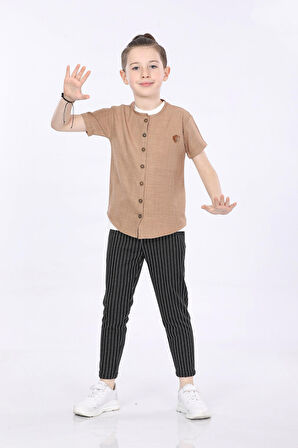 Mornio Erkek Çocuk Gömlek-T-shirt ve Pantolon 3 lü Takım VF24KMR5102122