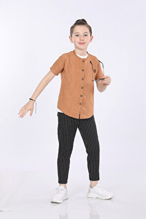 Mornio Erkek Çocuk Gömlek-T-shirt ve Pantolon 3 lü Takım VF24KMR5102122