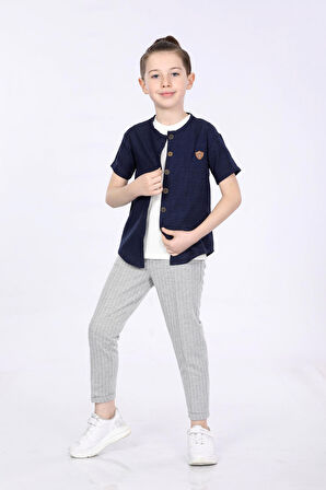 Mornio Erkek Çocuk Gömlek-T-shirt ve Pantolon 3 lü Takım VF24KMR5102122