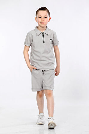 Mornio Erkek Çocuk Yarım Fermuar Polo Yaka ve Şortlu 2 li Takım VF24KMR5101516-1