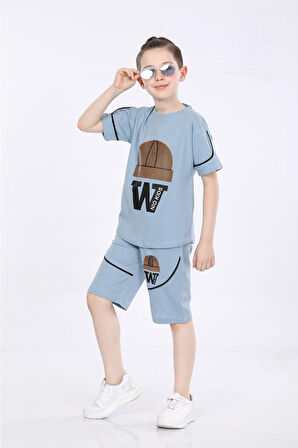 Mornio Erkek Çocuk Baskılı T-shirt ve Şort 2 Li Takım VF24KMR5103334