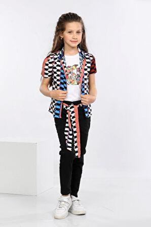 Mornio Geometrik Desen Baskılı Renkli Gömlek, Tişört ve Kot Pantolon 3 lü Takım MRN2410