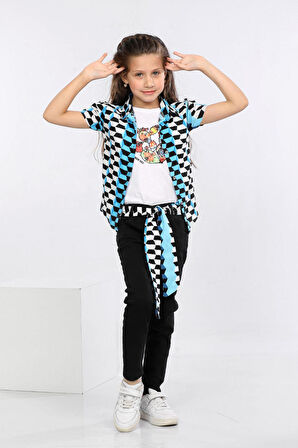 Mornio Geometrik Desen Baskılı Renkli Gömlek, Tişört ve Kot Pantolon 3 lü Takım MRN2410