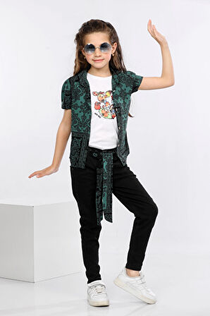 Mornio Etnik Desen Baskılı Renkli Gömlek, Tişört ve Kot Pantolon 3 lü Takım MRN2414