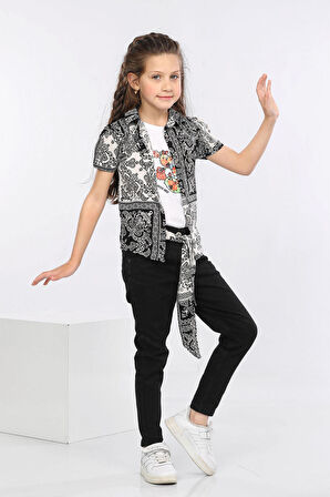 Mornio Etnik Desen Baskılı Renkli Gömlek, Tişört ve Kot Pantolon 3 lü Takım MRN2414