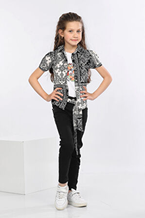 Mornio Etnik Desen Baskılı Renkli Gömlek, Tişört ve Kot Pantolon 3 lü Takım MRN2414