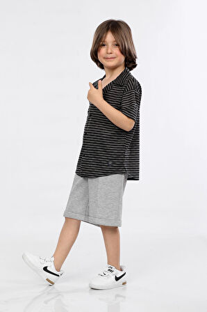 Mornio Erkek Çocuk Jakar Kumaş Çıtçıtlı Gömlek ve Şort İkili Takım MRN5111718