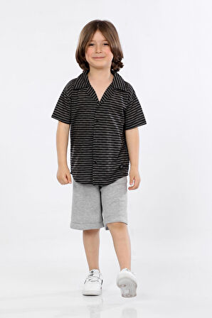 Mornio Erkek Çocuk Jakar Kumaş Çıtçıtlı Gömlek ve Şort İkili Takım MRN5111718