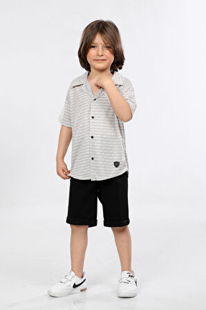 Mornio Erkek Çocuk Jakar Kumaş Çıtçıtlı Gömlek ve Şort İkili Takım MRN5111718