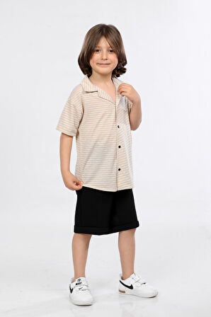 Mornio Erkek Çocuk Jakar Kumaş Çıtçıtlı Gömlek ve Şort İkili Takım MRN5111718