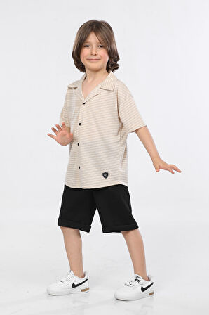 Mornio Erkek Çocuk Jakar Kumaş Çıtçıtlı Gömlek ve Şort İkili Takım MRN5111718