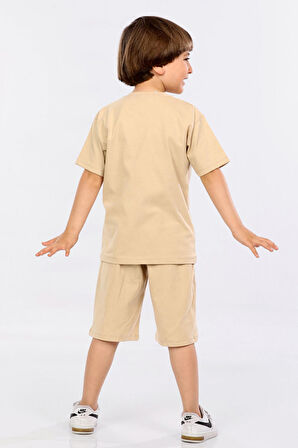 Mornio Erkek Çocuk %100 Pamuk Hip-Hop Baskılı T-shirt ve Şort 2 li Takım MRN3102728-1VF