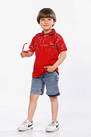 Mornio Erkek Çocuk Polo Yaka  Lacost Kumaş Tişört ve Kot Şort  İkili Yazlık Takım MRN5111112VF