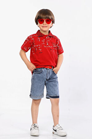 Mornio Erkek Çocuk Polo Yaka  Lacost Kumaş Tişört ve Kot Şort  İkili Yazlık Takım MRN5111112VF