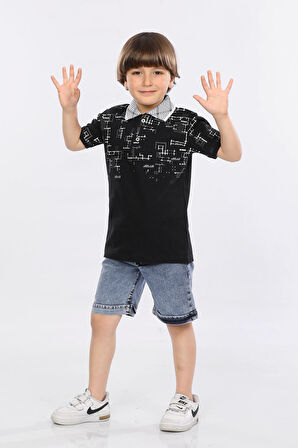 Mornio Erkek Çocuk Polo Yaka  Lacost Kumaş Tişört ve Kot Şort  İkili Yazlık Takım MRN5111112VF