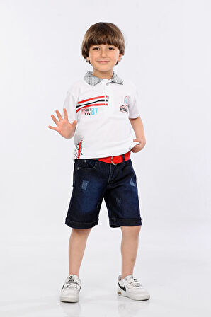 Mornio Erkek Çocuk Polo Yaka  Lacost Kumaş Tişört ve Kot Şort  İkili Yazlık Takım MRN5111314VF