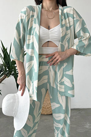 Desenli Kimono Ve Pantolon İkili Takım DFL4019