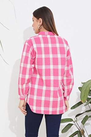 Go Veform Ekose Desen Kadın Gömlek Pembe ZN5019