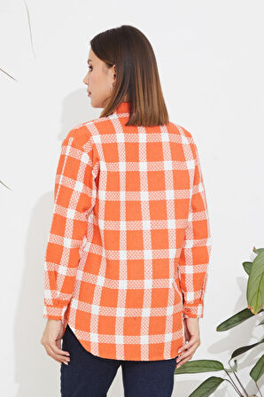 Go Veform Ekose Desen Kadın Gömlek Turuncu ZN5019