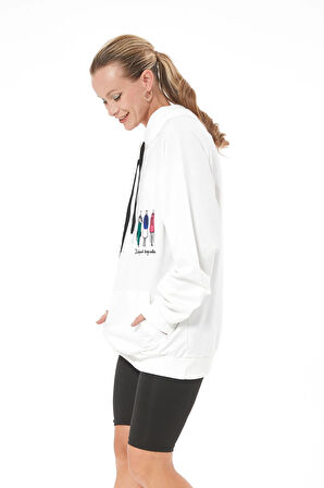 Go Veform Fermuar Detay Baskılı Oversize Kadın Sweatshirt Ekru ZN5022