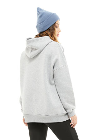 Go Veform Kapüşonlu Baskılı Üç İplik Kadın Sweatshirt Gri ZN5026